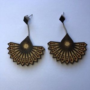 Red Panda Wooden Fan Earrings